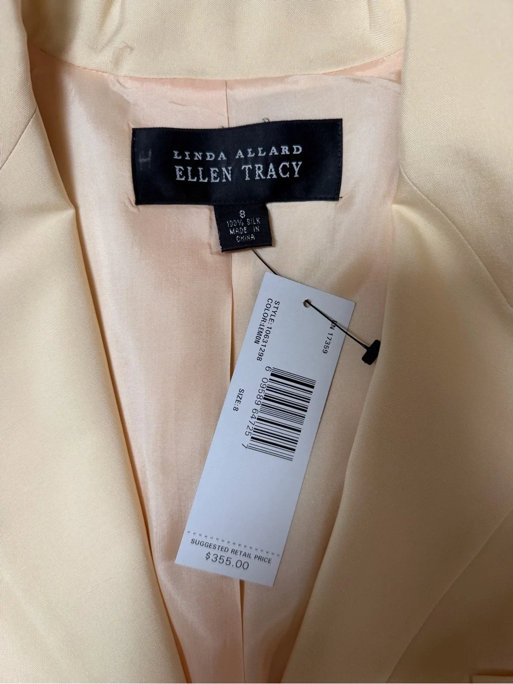 Linda Allard for Ellen Tracy Pale Lemon (Yellow) Jacket